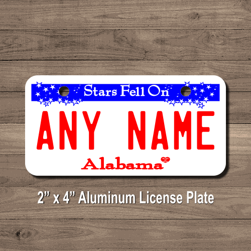 Personalized Alabama License Plate for Bicycles, Kid's Bikes, Carts, Cars or Trucks