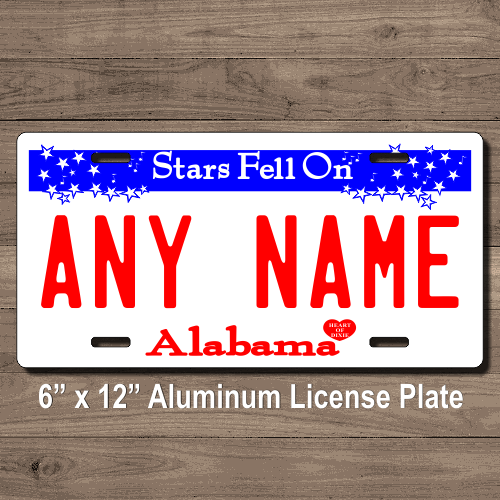 Personalized Alabama License Plate for Bicycles, Kid's Bikes, Carts, Cars or Trucks