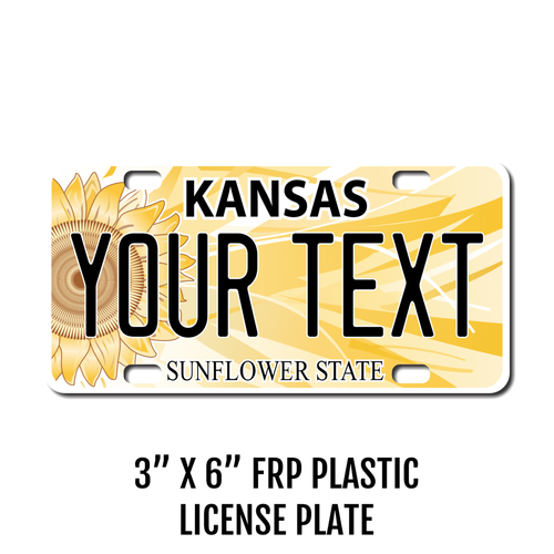 Personalized Kansas 3 X 6 Plastic License Plate