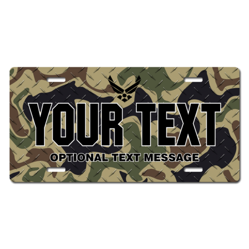 Personalized U.S. Air Force Black Emblem with Camo Background License Plate for Bicycles, Kid's Bike