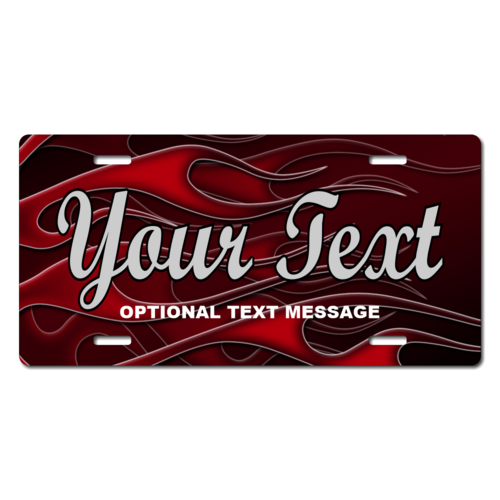 Personalized Red Flames Verison 2 License Plate for Bicycles, Kid's Bikes, Carts, Cars or Truck