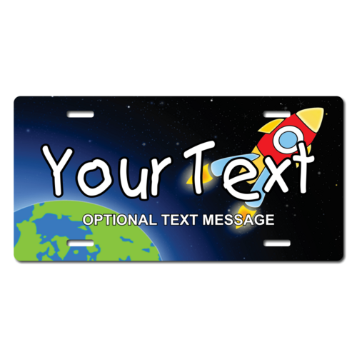 Personalized Rocket and Earth License Plate for Bicycles, Kid's Bikes, Carts, Cars or Trucks