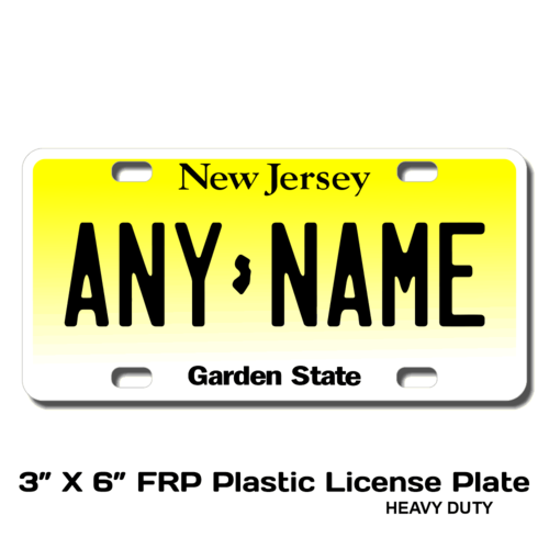 Personalized New Jersey 3 X 6 Plastic License Plate 