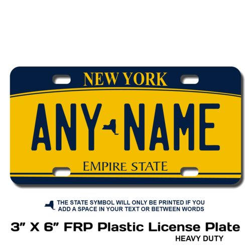 Personalized New York 3 X 6 Plastic License Plate 
