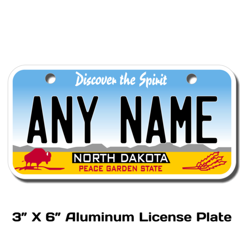 Personalized North Dakota 3 X 6 License Plate 