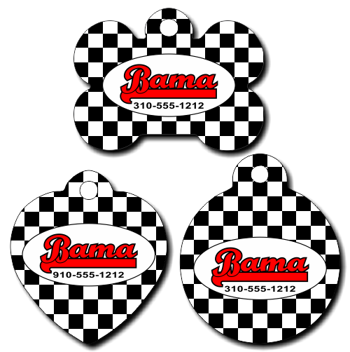 Personalized Checkered Flag Background Pet Tag for Dogs and Cats