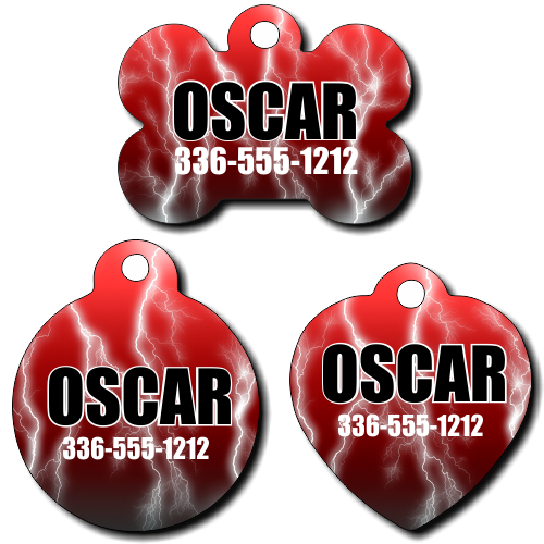 Personalized Red Lightening Background Pet Tag for Dogs and Cats