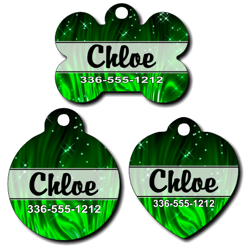 Personalized Green Sparkles Pet Tag for Dogs and Cats