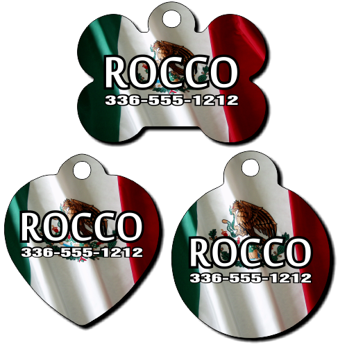 Personalized Mexico Flag Background Pet Tag for Dogs and Cats