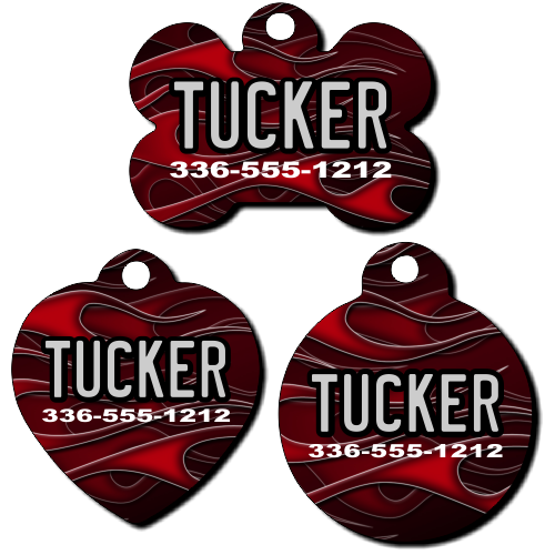 Personalized Red Flames Background Pet Tag for Dogs and Cats