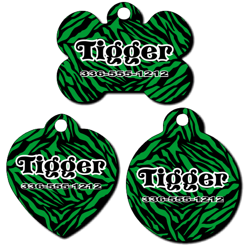 Personalized Green Zebra Background Pet Tag for Dogs and Cats