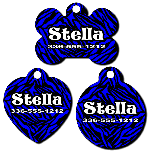 Personalized Blue Zebra Background Pet Tag for Dogs and Cats