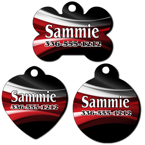 Personalized Red, White and Black Swirl Background Pet Tag for Dogs and Cats