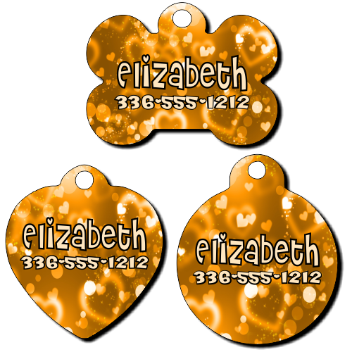 Personalized Gold Hearts Background Pet Tag for Dogs and Cats