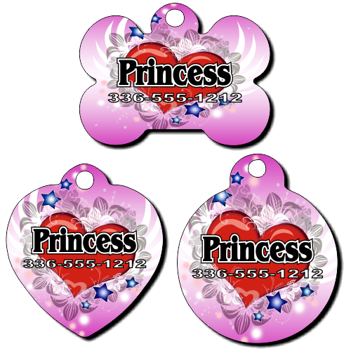 Personalized Flying Heart Background Pet Tag for Dogs and Cats