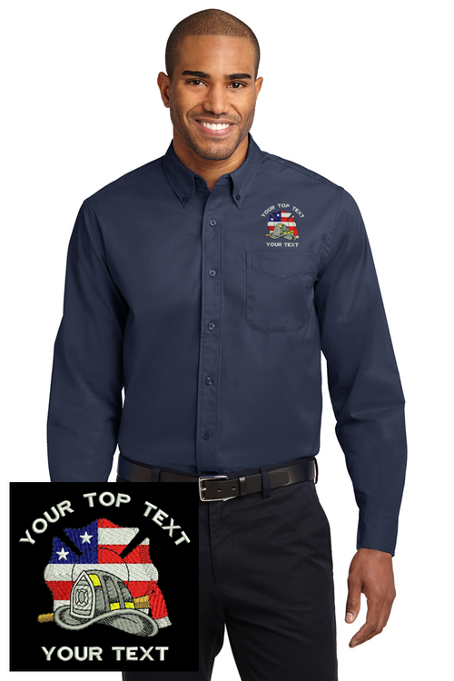 Custom Embroidered Firefighter Logo Long Sleeve Easy Care Button Down Shirt