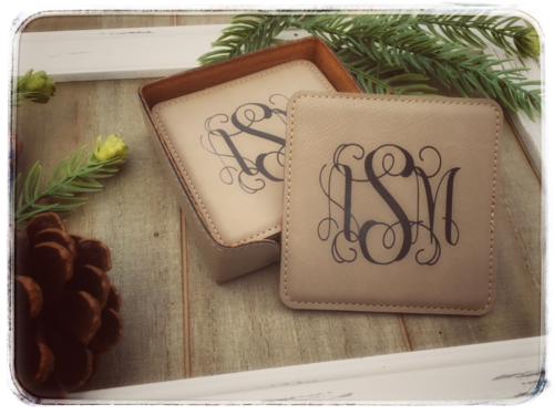Personalized Monogrammed Coasters Set - 6 Coasters with holder