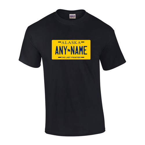 Personalized Alaska License Plate T-shirt Adult and Youth Sizes Version 2