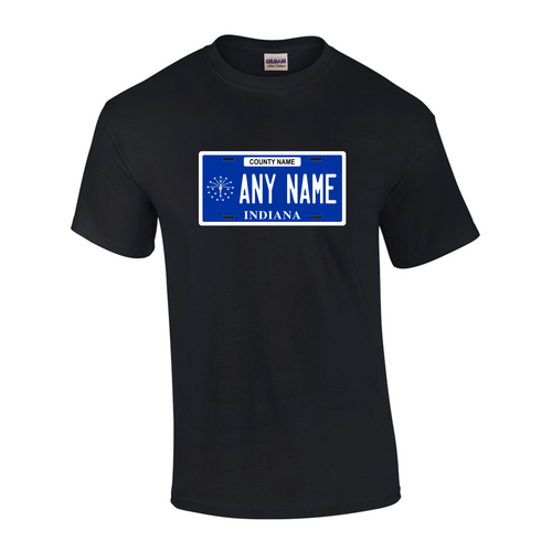 Personalized Indiana License Plate T-shirt Adult and Youth Sizes Version 1