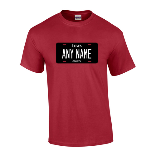 Personalized Iowa License Plate T-shirt Adult and Youth Sizes Version 3