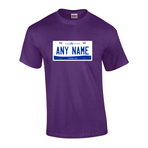 Personalized Michigan License Plate T-shirt Adult and Youth Sizes Version 3