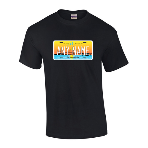 Personalized Michigan License Plate T-shirt Adult and Youth Sizes Version 4