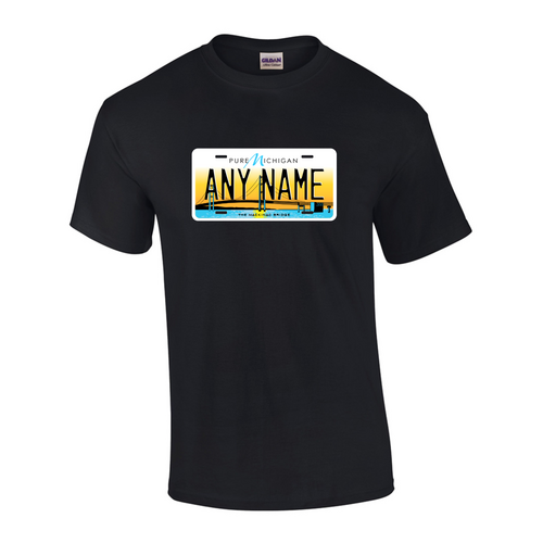 Personalized Michigan License Plate T-shirt Adult and Youth Sizes Version 5