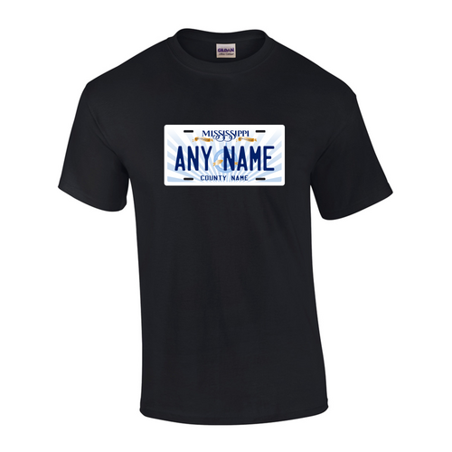 Personalized Mississippi License Plate T-shirt Adult and Youth Sizes Version 2