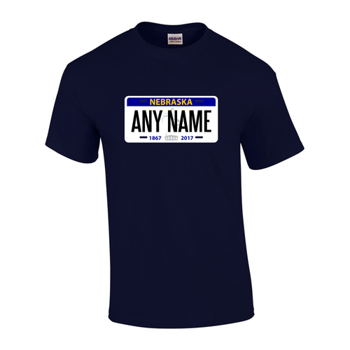 Personalized Nebraska License Plate T-shirt Adult and Youth Sizes Version 3