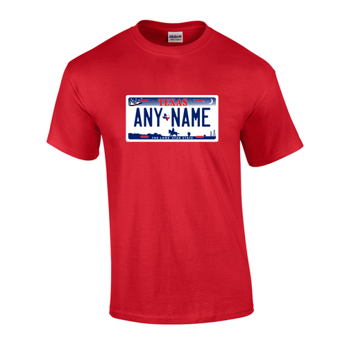 Personalized Texas License Plate T-shirt Adult and Youth Sizes Version 3