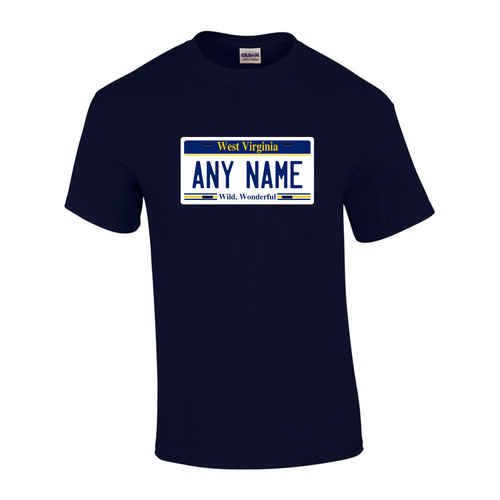 Personalized West Virginia License Plate T-shirt Adult and Youth Sizes Version 1