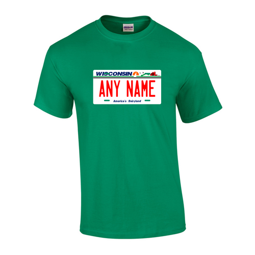 Personalized Wisconsin License Plate T-shirt Adult and Youth Sizes Version 1