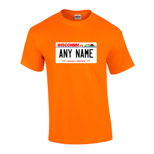 Personalized Wisconsin License Plate T-shirt Adult and Youth Sizes Version 2
