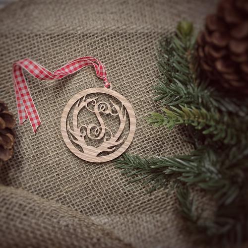 Deer Antler Monogram Christmas Ornament