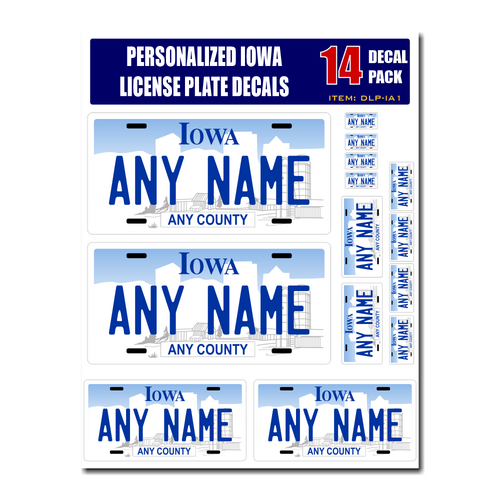 Personalized Iowa License Plate Decals - Stickers Version 1